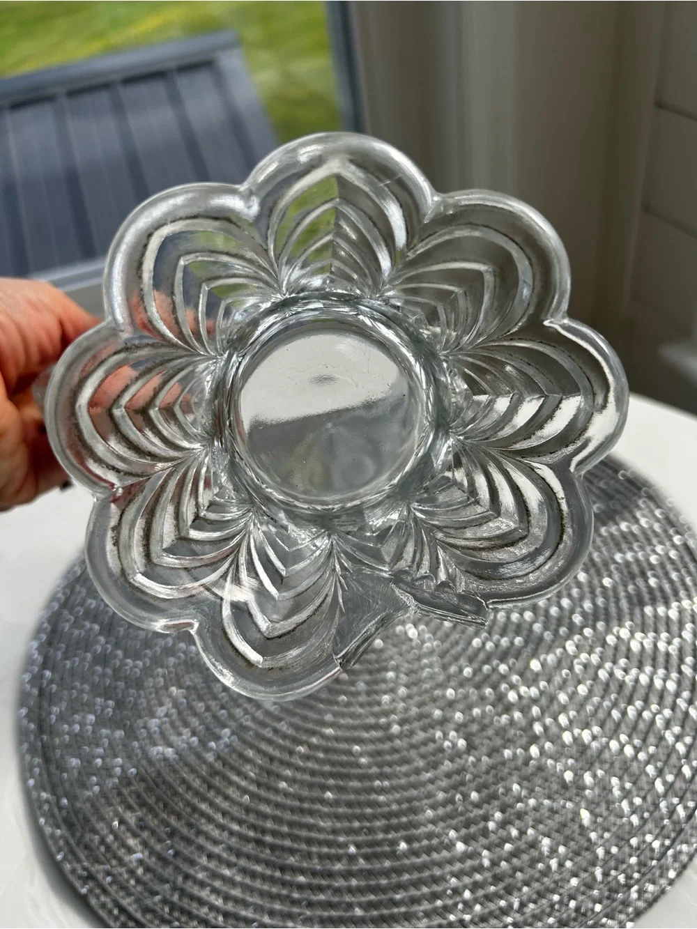 US Timeless Decor Glass EAPG Peacock Feather Pattern Clear Water Pitcher Vase